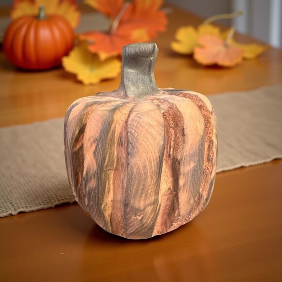 Handmade Wooden Pumpkin Carving By Basket Case Designs LLC 6" Decorative Rustic - Picture 4 of 7